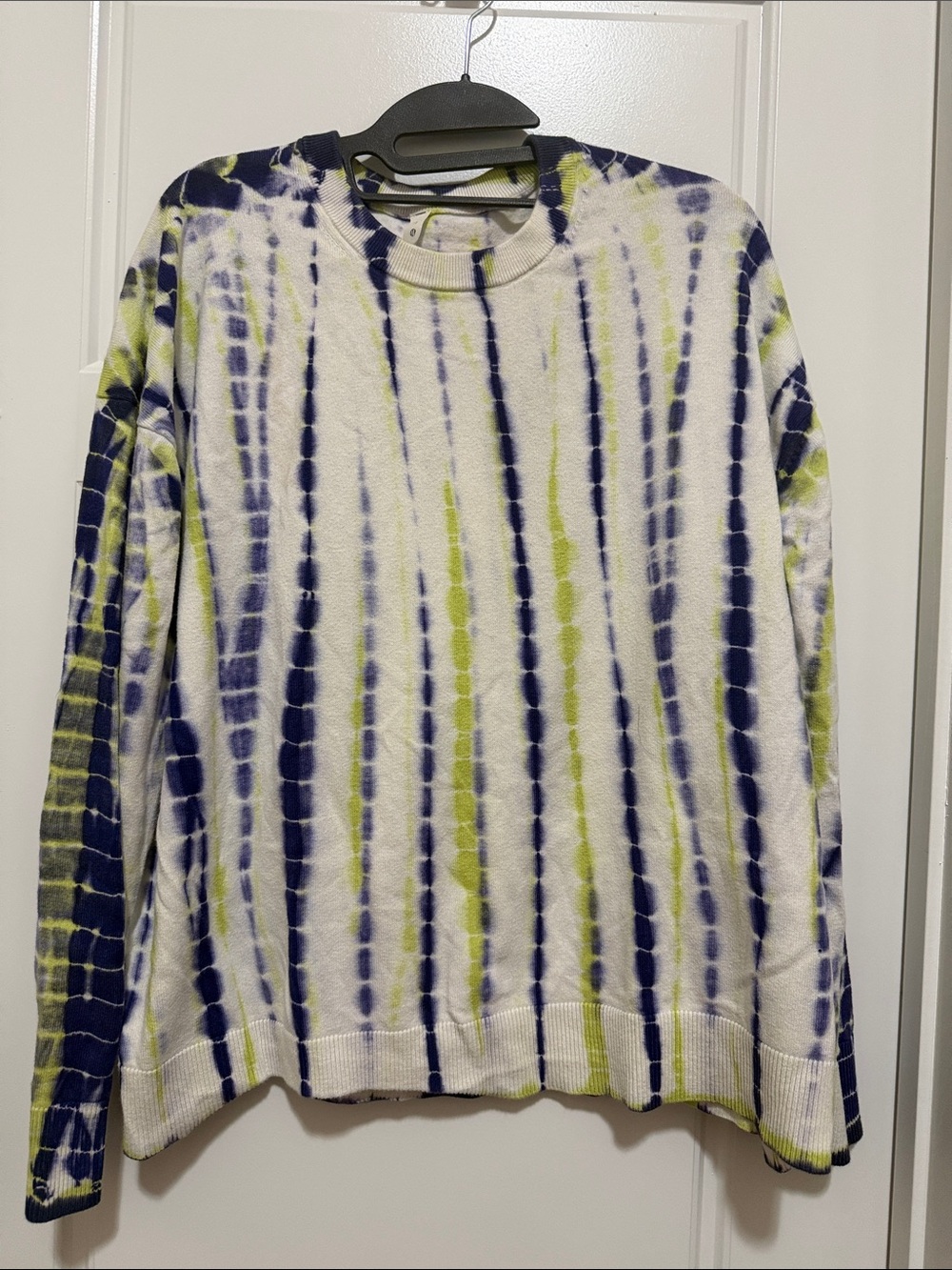 lululemon athletica Tie-Dye Crewneck Sweater in White, Navy & Lime